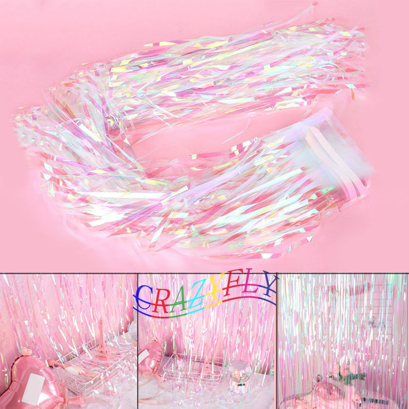 Iridescent Metallic Foil Fringe Curtain Rainbow Tinsel Window Door