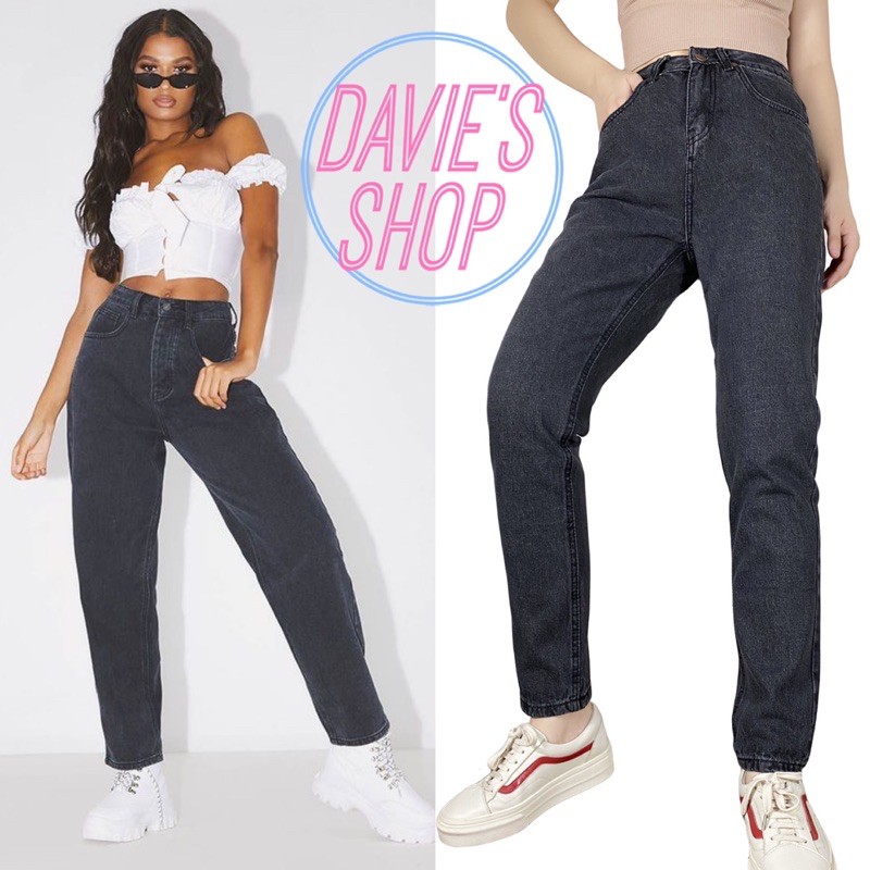 Wash Black Mom Jeans HighWaisted Boyfriend Jeans Not Stretchable Ankle Cut  | Shopee Philippines