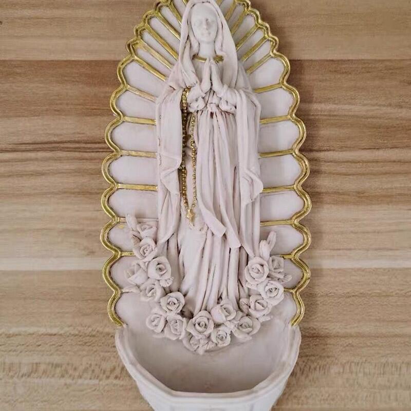 Retro Resin Our Lady Of Lourdes Statue Home Holy Water Pool Catholic