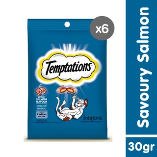 TEMPTATIONS Cat Treats (6-Pack), 30g. Treats for Cats in Savory Salmon Flavor