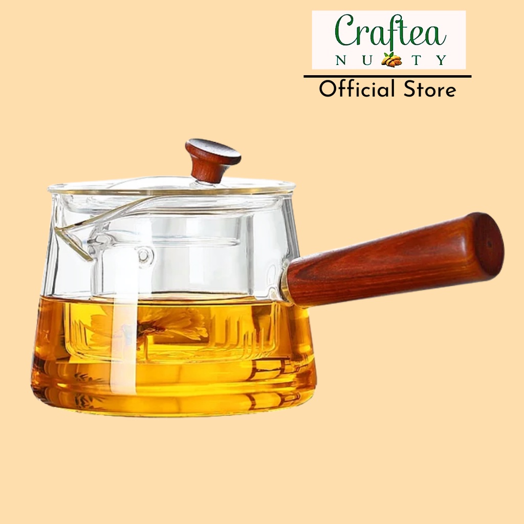 Craftea NUTTY Infusers Double Wall Bamboo Lid Cover Tea Strainer Borosilicate Glass Heat Resistant