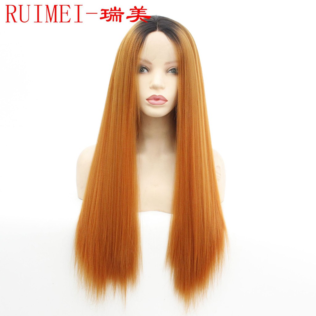Copper Red Orange Lace Front Wig Synthetic Hair Long Straight Wigs