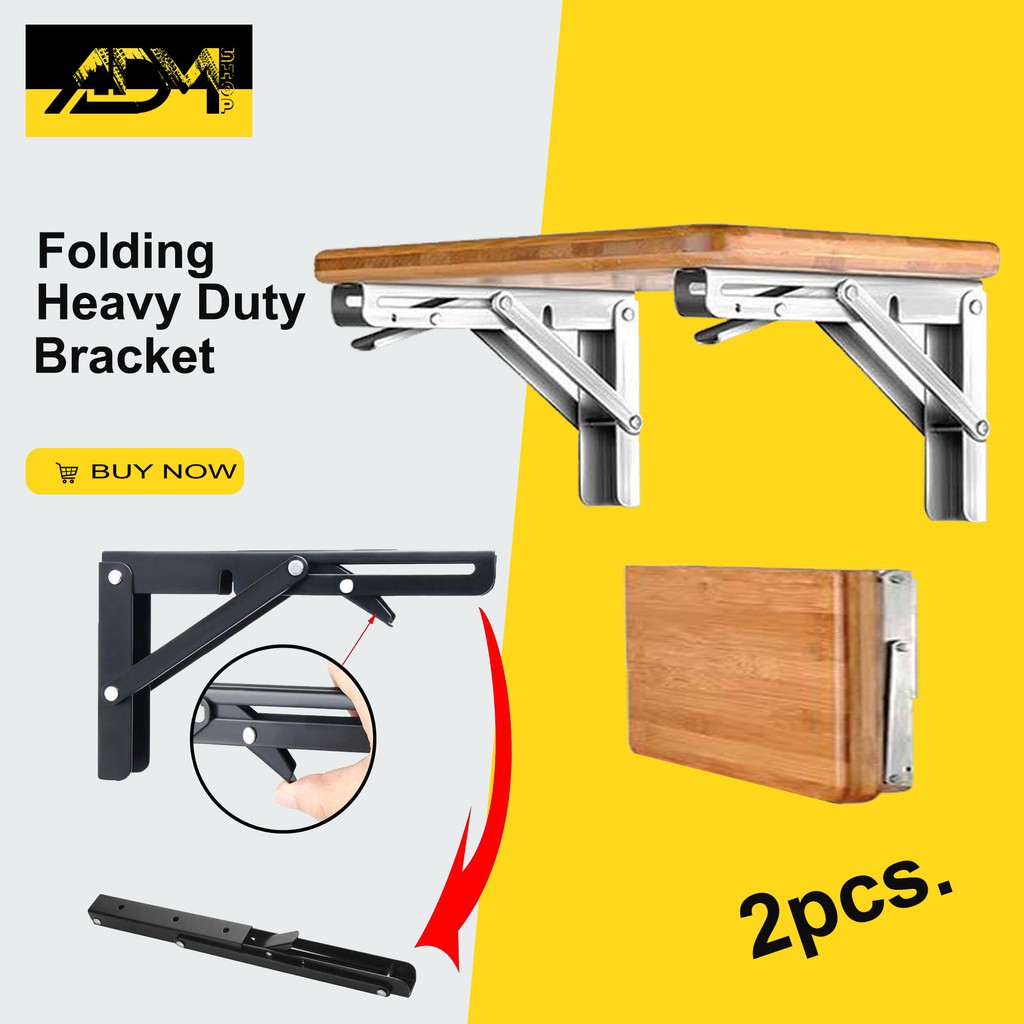 ADM Folding Shelf Brackets Black Metal Heavy Duty Shelf Brackets 8 Inch for Fold Down Table