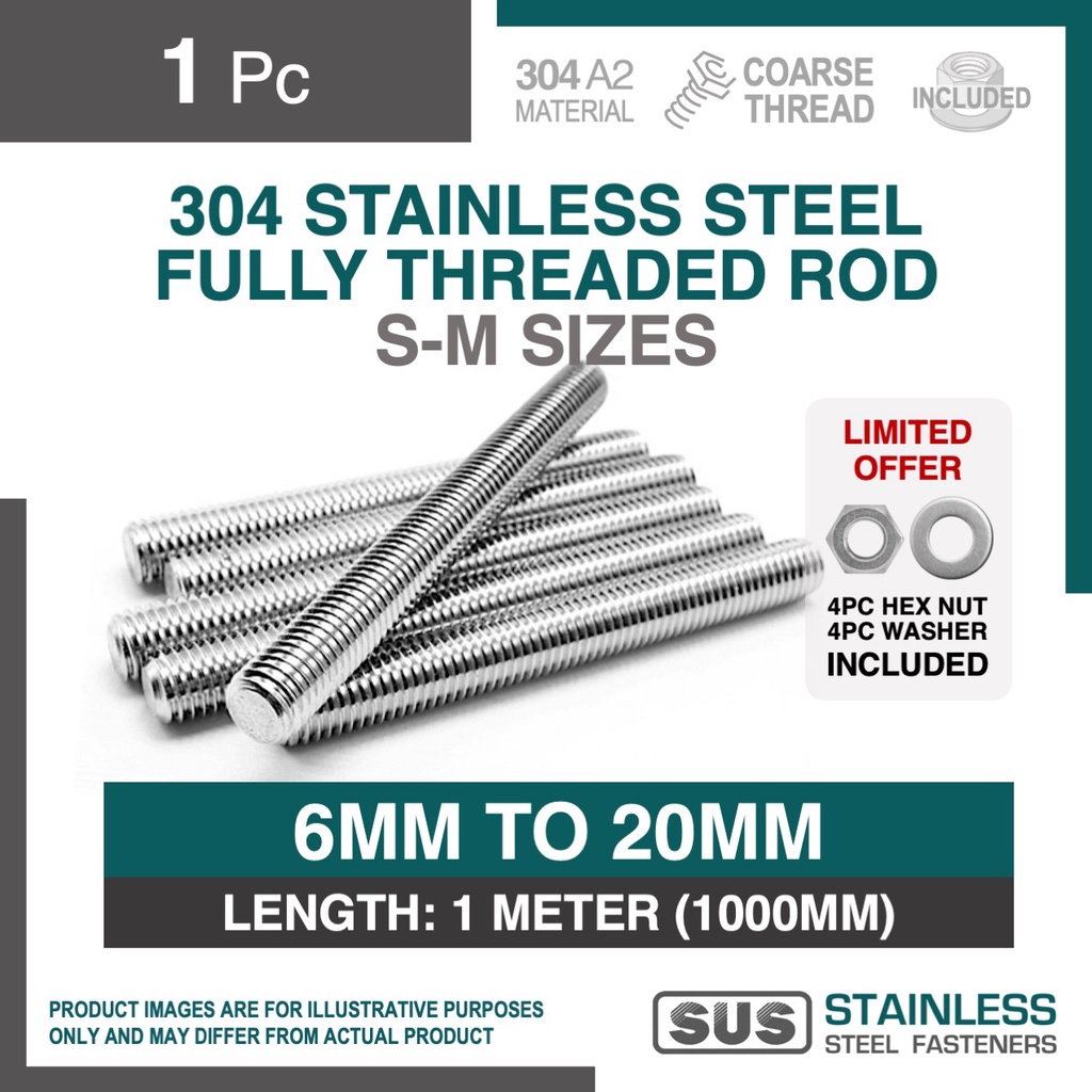 Lot De 2 Tiges Filetées M6 X 180mm En Acier Inoxydable 304, Avec écrous Et Rondelles, Neuf
