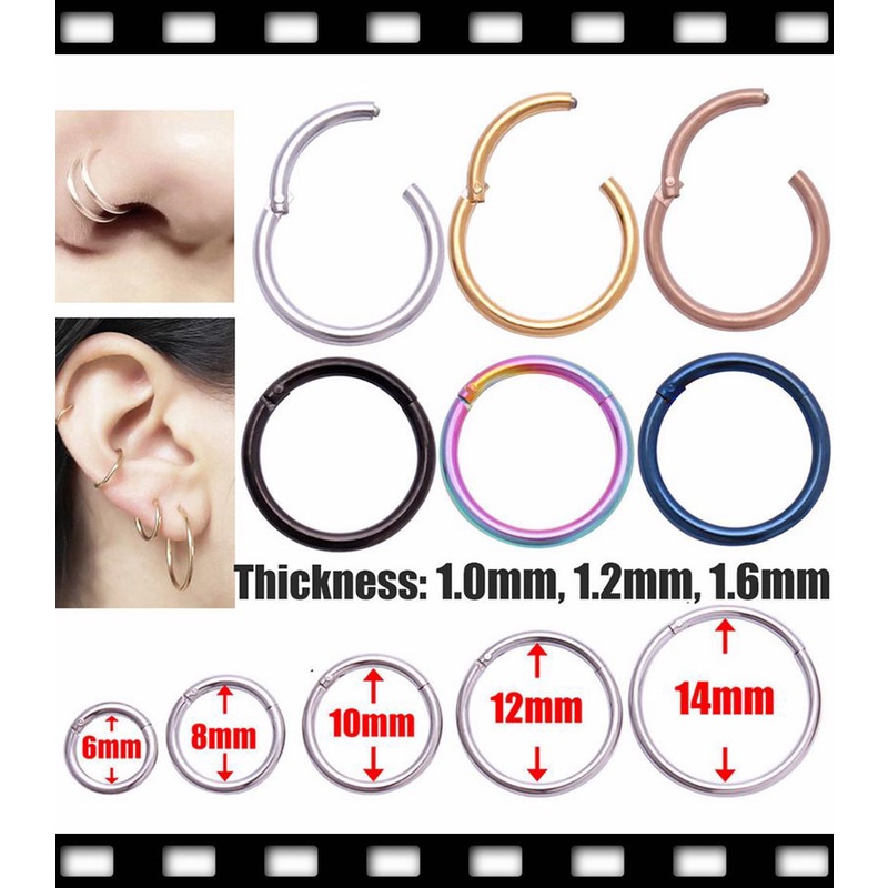 2022 New Nose Piercing Ring Surgical Steel Hinge Segment Septum Clicker ...