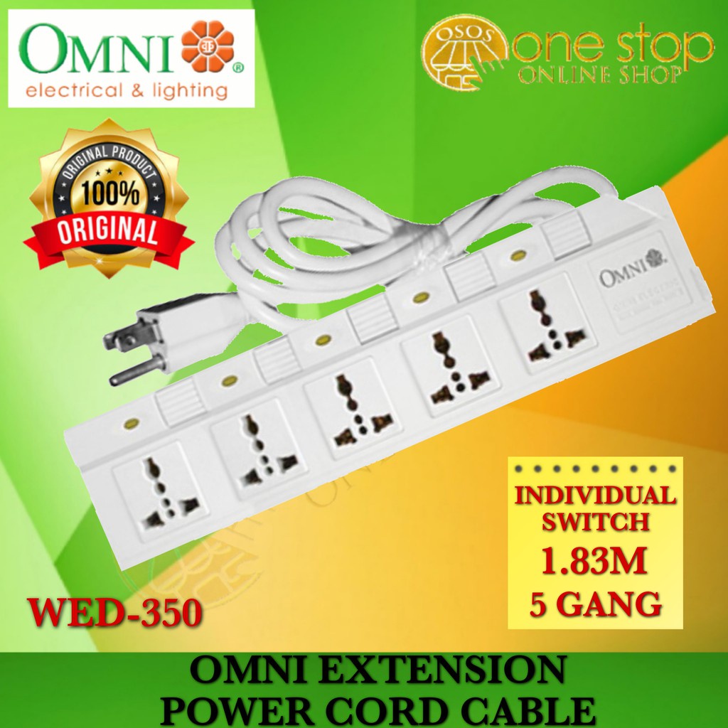 Omni Extension Power Cord Cable Set With Individual Switch 5 Gang 1 Meter Wire Wed 350 Osos 700