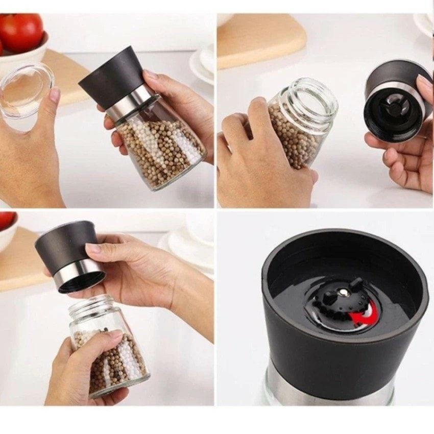 Glass Salt Pepper Mill Grinder Spice Container Condiment Jar Holder