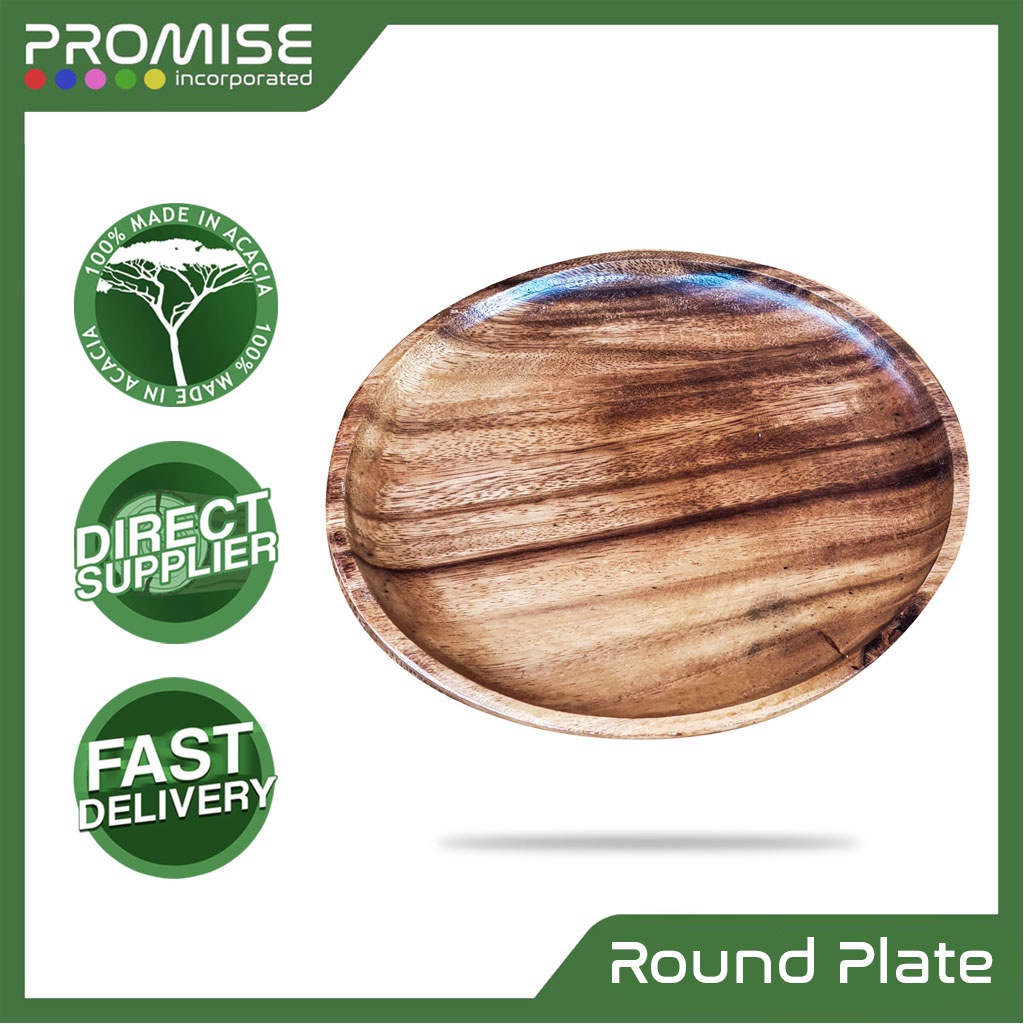 Promise Wooden Round Dinner Plate with Edge Perfect for Serving Foods