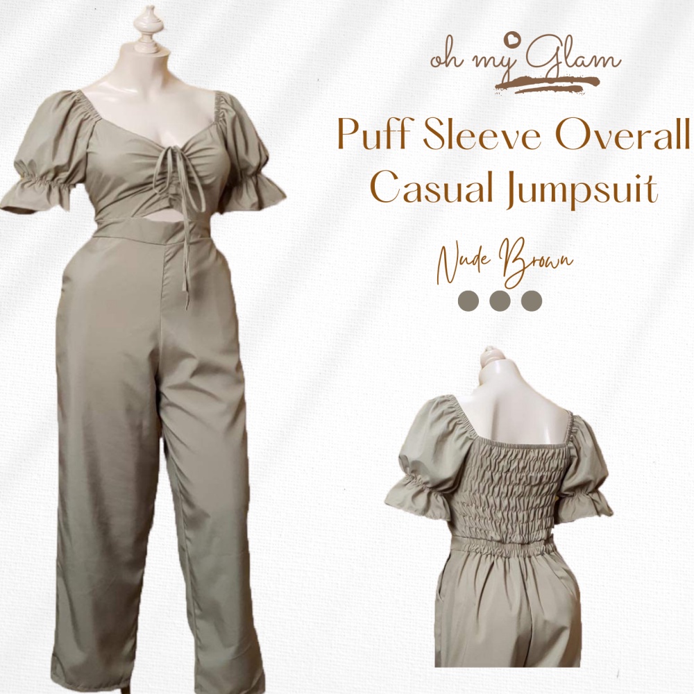 Puff Sleeve Overall Casual Jumpsuit (Free Size) | Shopee Philippines