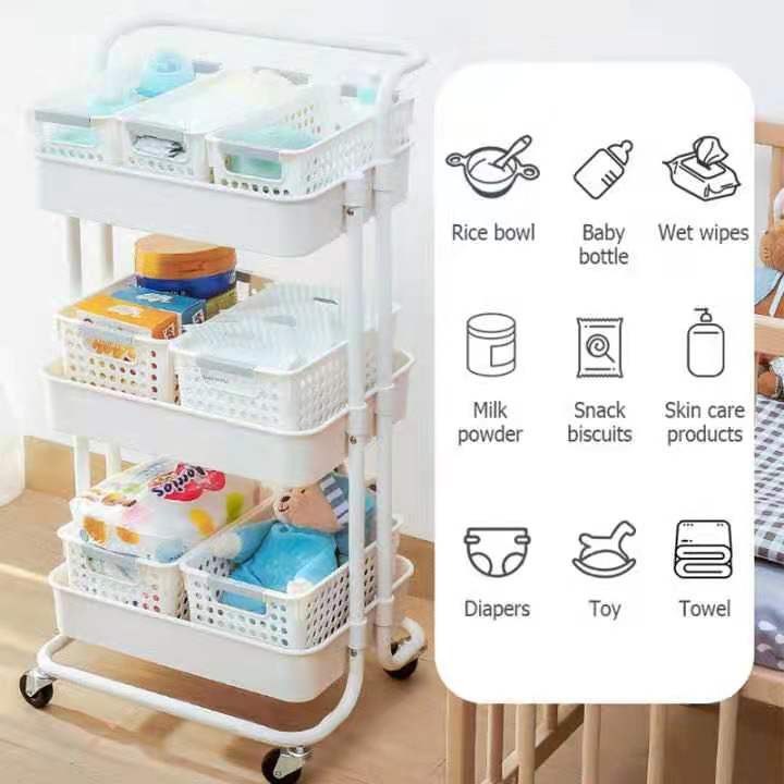 NEW 3-Tier Kitchen Utility Trolley Cart Shelf Storage Rack Baby Stuff Organizer with Wheels and Han