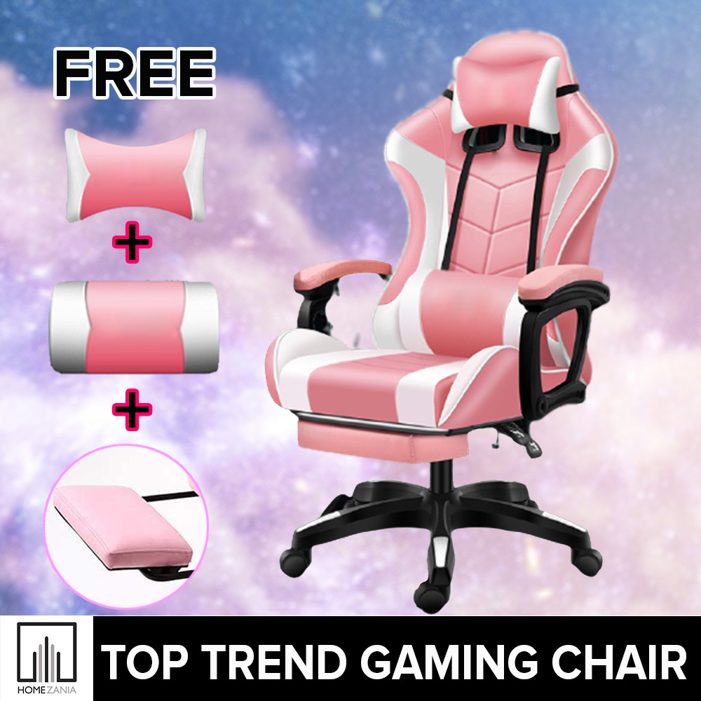 Home Zania Leather Gaming Chair With Footrest Ergonomic Computer Chair High FREE Massage Pillow #1