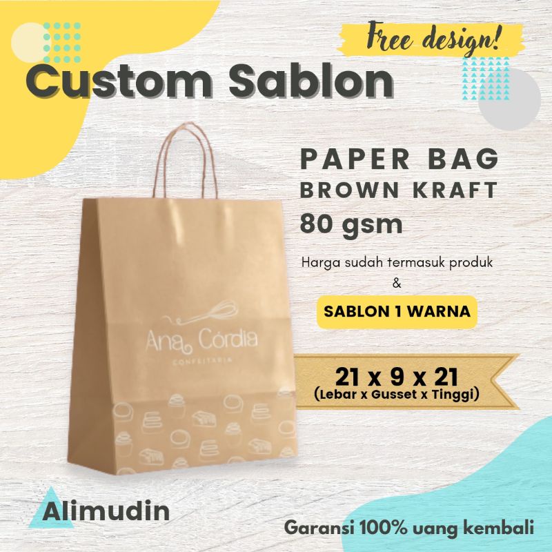 Kraft Paper Bag 21x9 x 21 Custom Screen Printing Paper Bag | Shopee