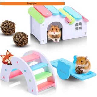 FAY Bridge Hamster House Exercise Wooden Rainbow Hamster Toys Seesaw Toy Pet Tooth Chew Toys Teeth Care Small Animals Chew Grass Balls