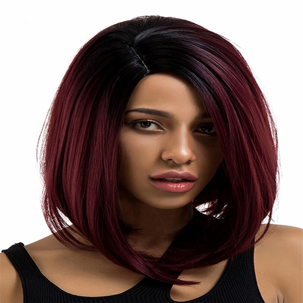 Beautmor 13 Inch Women S Natural Straight Wig Black With Red Bob