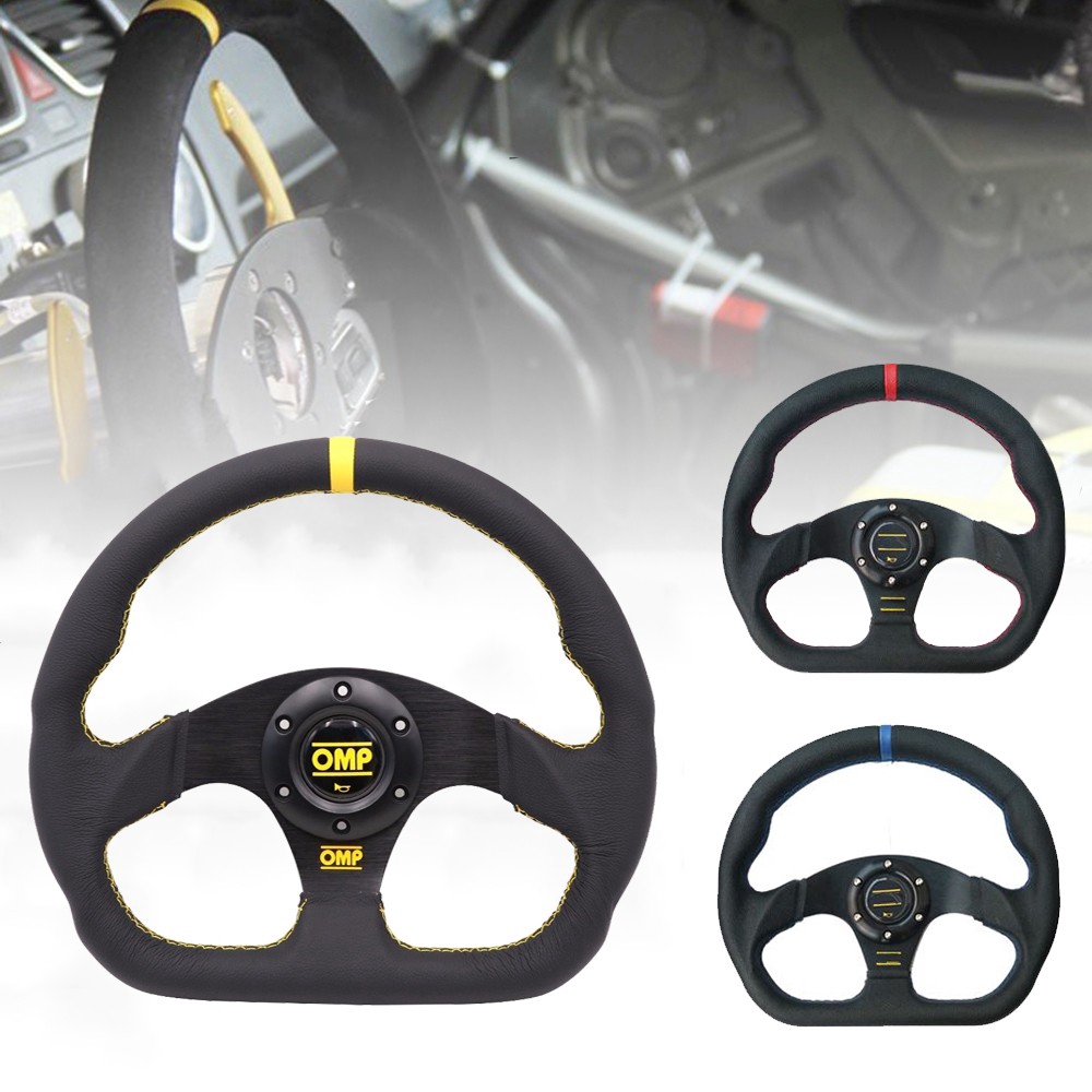 OMP 13inch leather steering wheel D-shaped steering wheel | Shopee
