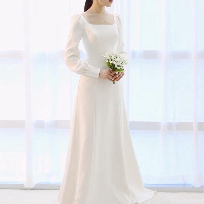 long sleeve white evening dress