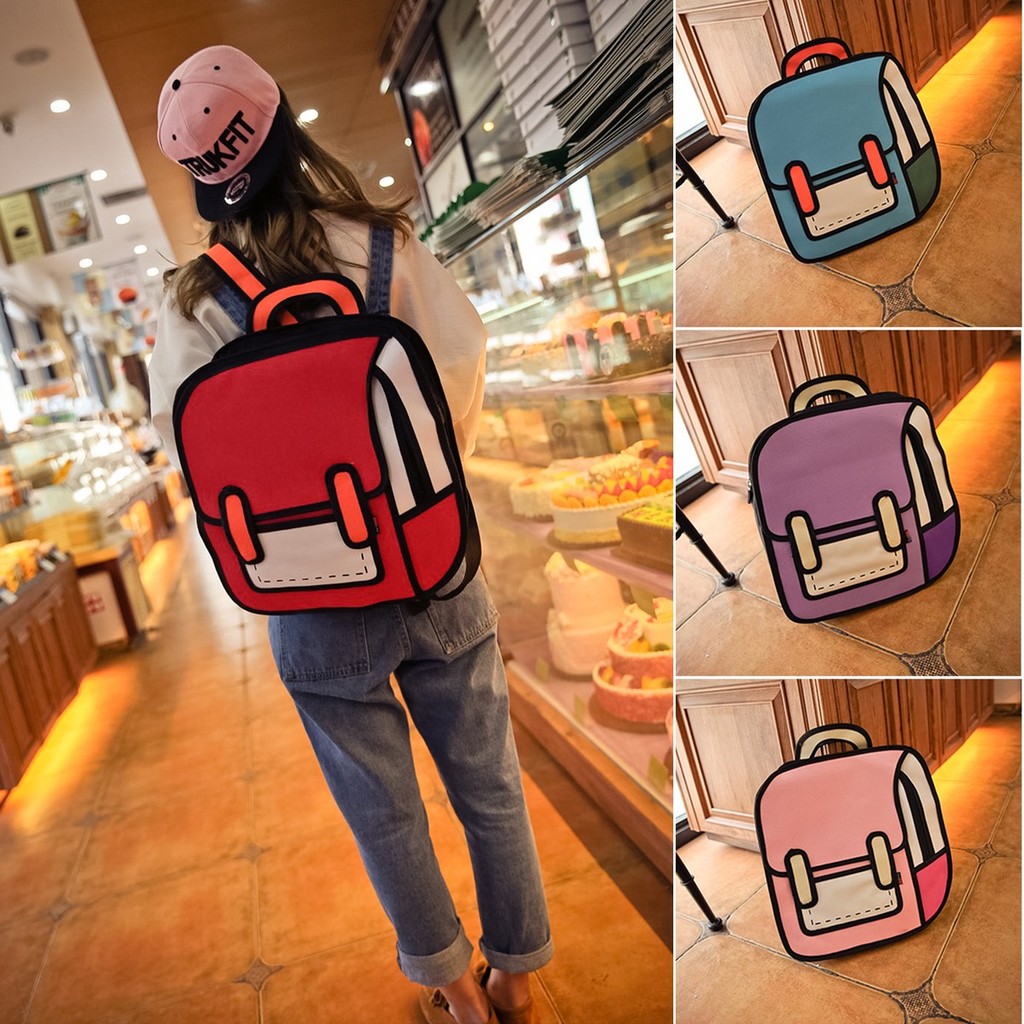 3D Jump 2D Drawing From Cartoon Paper Comic Backpack Bag | Shopee  Philippines