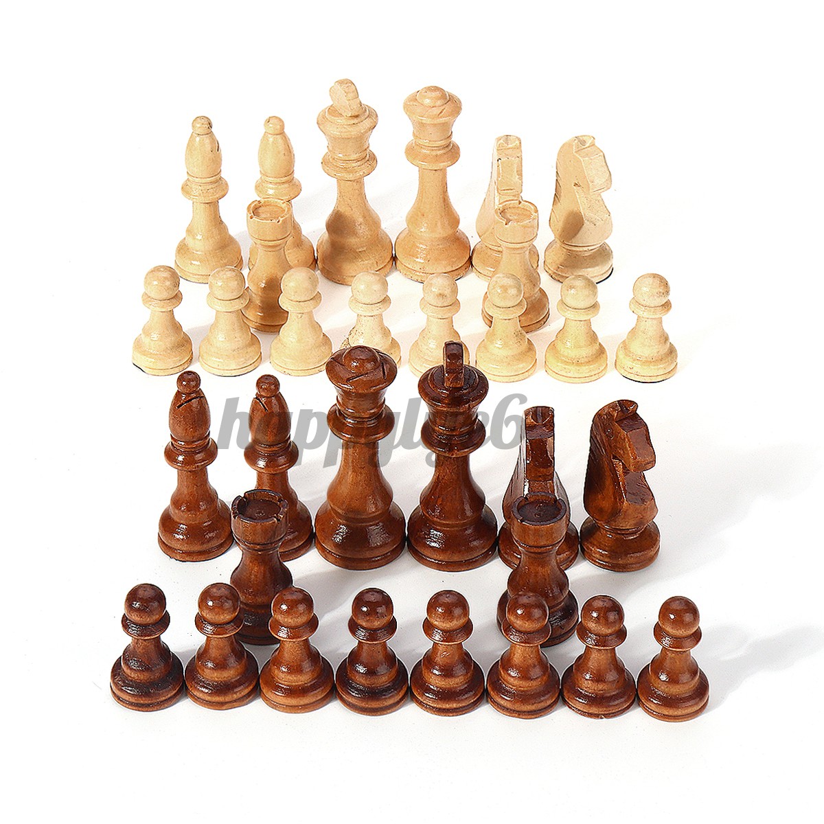 32 Piece Portable Wooden Carved Small Chess Pieces Hand Crafted Set King Tools