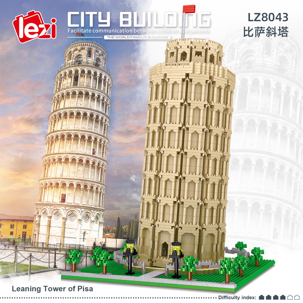 World Famous Architecture Model Set Leaning Tower of Pisa Micro Mini