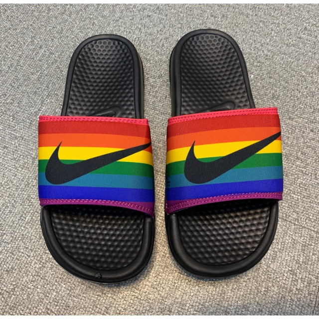 nike slippers rainbow