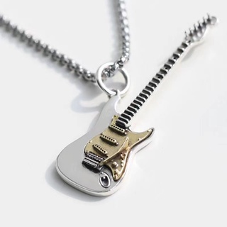 S925 Sterling Silver Zhang Zeyu Same Style Electric Guitar Rock Bass Necklace Unique Retro Hip Hop Trendy Male Pendant #5