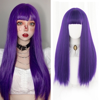 Huaya Long Straight Lolita Cosplay Wigs For Women Half Black Half Purple Synthetic False Hair With Shopee Philippines