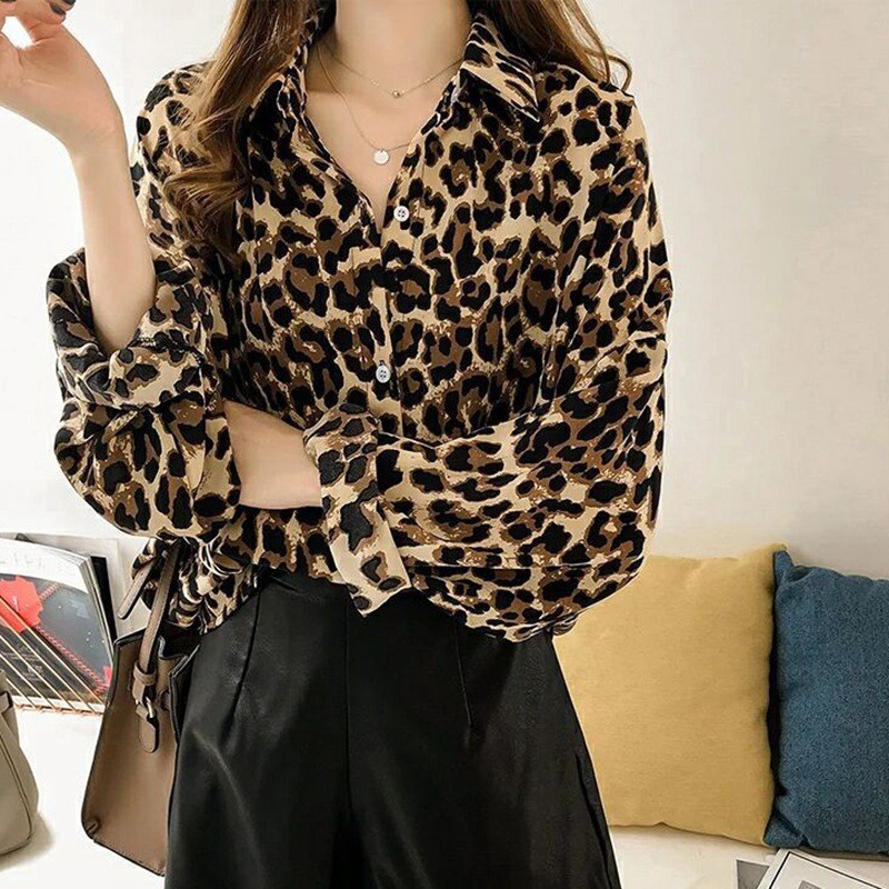 Women's Long Sleeve Button Down Leopard Print Blouse | Shopee Philippines