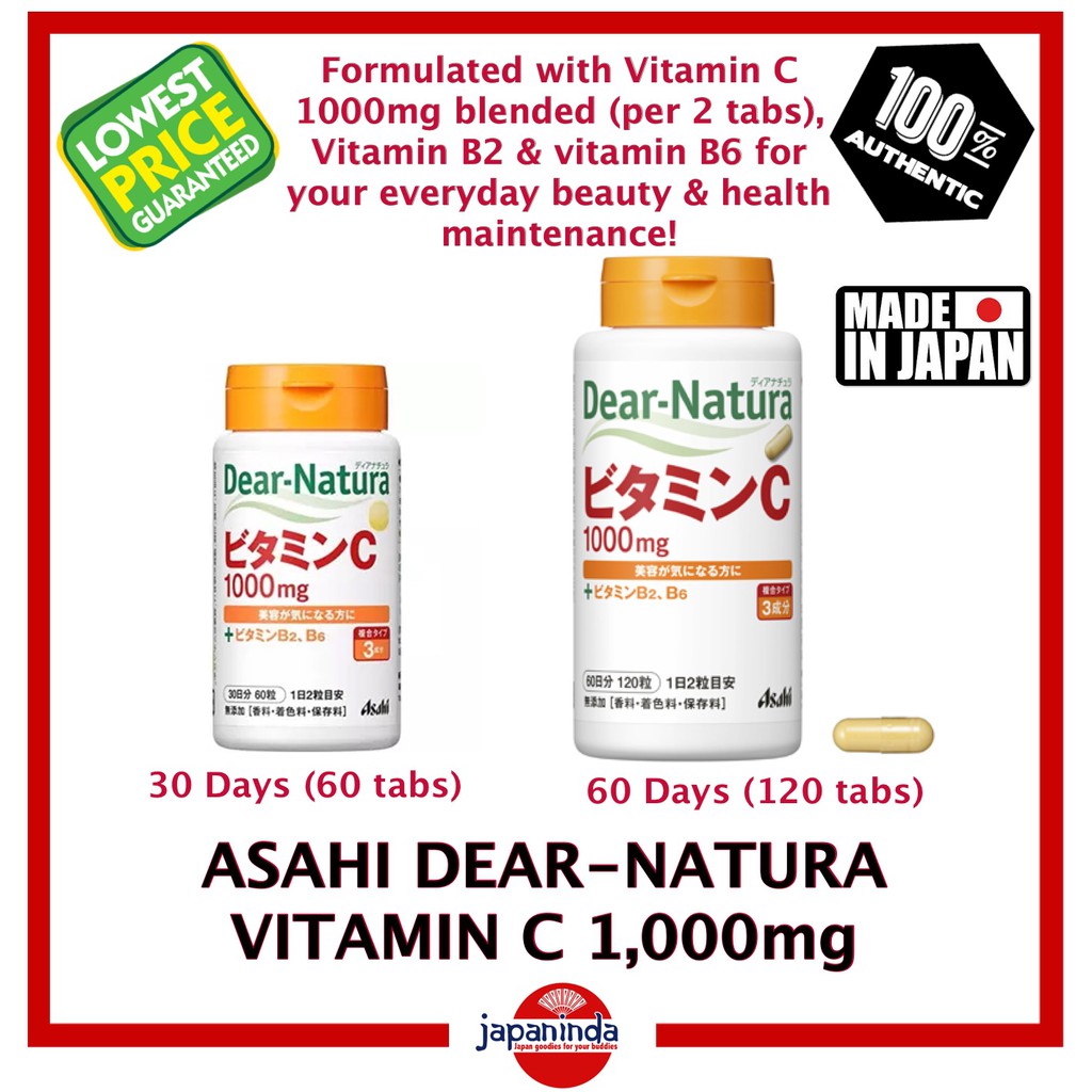 ASAHI Dear-Natura Vitamin C 1000mg (Fortified with Vitamin B2 & B6) Made in  Japan | Shopee Philippines