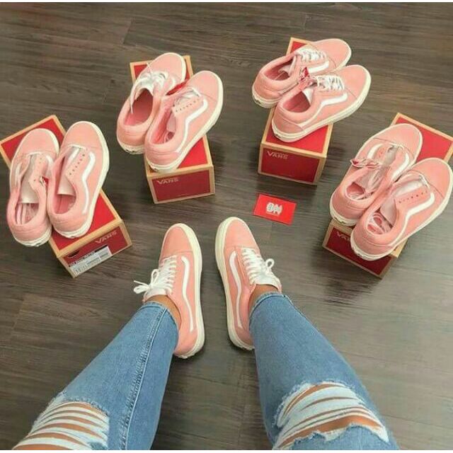 vans old skool pink and white