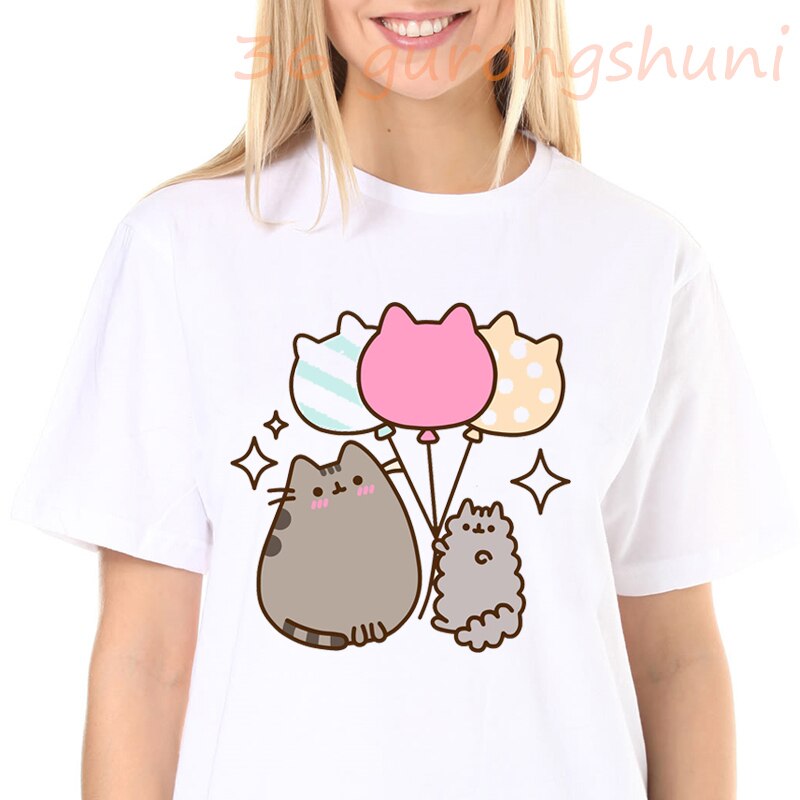 pusheen THE cat women t shirt kawaii funny female 90s vintage Custom