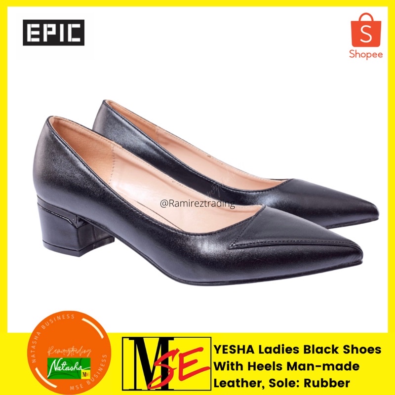 MSE BLACK SHOES LADIES BLACK SHOES YESHA SLIP ON SHOES WITH HEELS