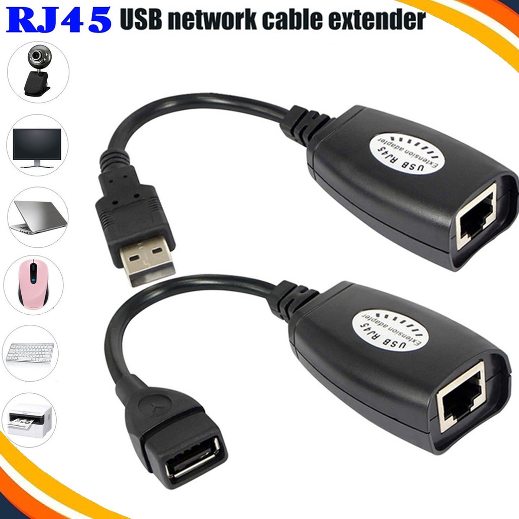 USB Extension Extender Adapter Up To 150ft Using CAT5 RJ45 LAN Cable