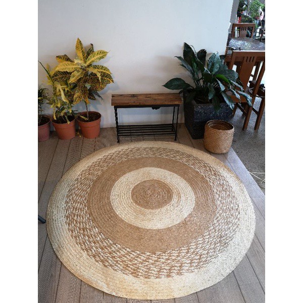 Buri Carpet/Buri Mat/Banig Tri Tone/ Green Sabatan 60"diameter 5ft. Shopee Philippines