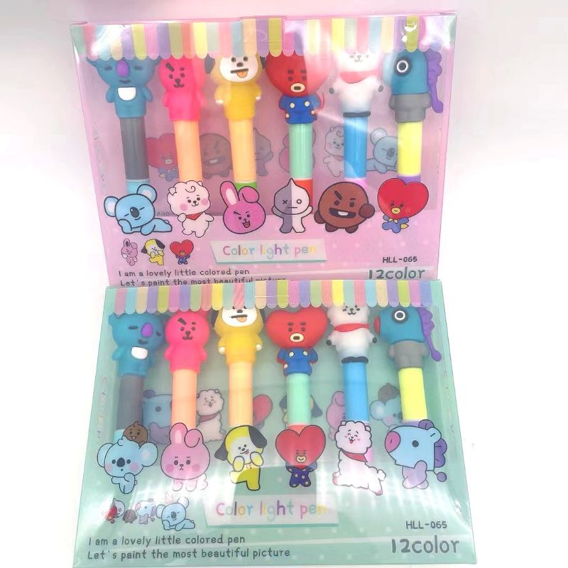 12 color BTS BT21/Unicorn/dinosaur 12 in 1 color light pen highlighter ...