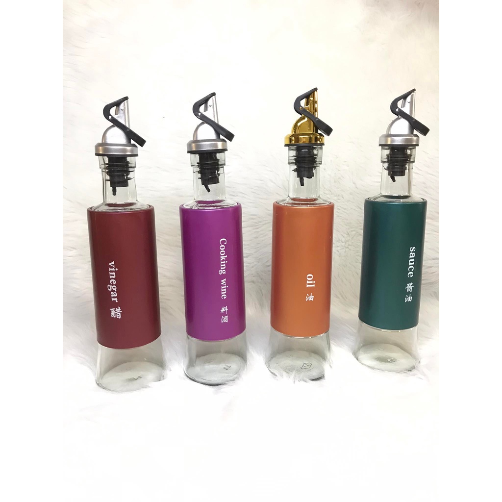 Elegant Colored Glass Stainless Steel Cover Liquid Condiments Container
