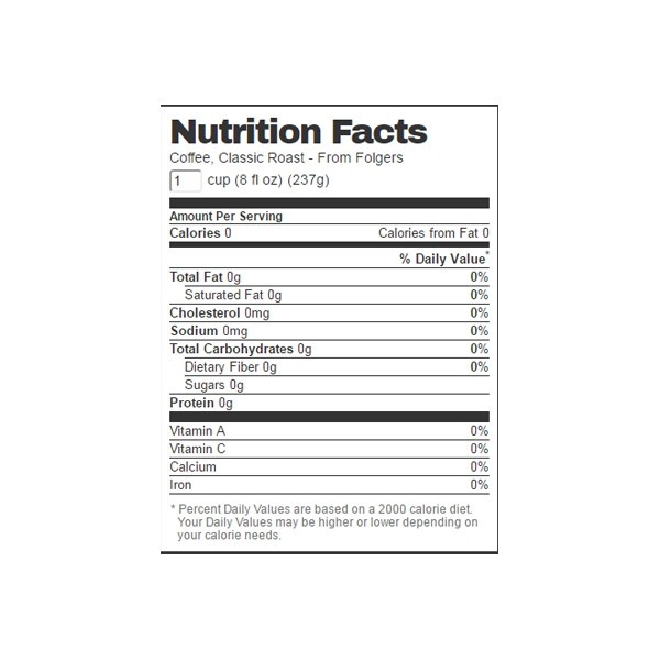 Folgers Coffee Nutrition Facts Label | Besto Blog