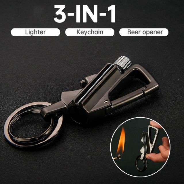 3in1 Lighter Matches Zippo Style Multifunction Metal Keychain Bottle