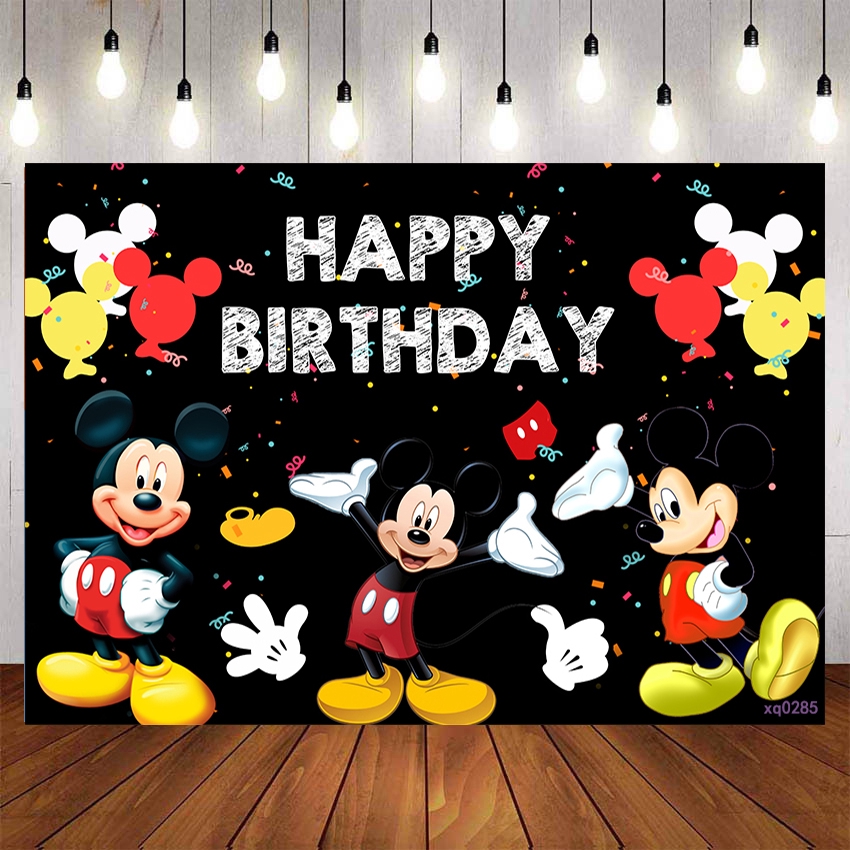 Cartoon Mickey Backdrop Photography Backgrounds Black Theme Boys Happy  Birthday Backdrops For Children Birthday Party Decor Custom Name Photo |  Shopee Philippines