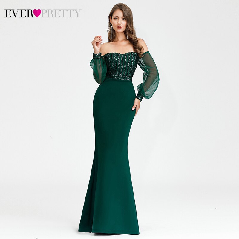 green off the shoulder long dress