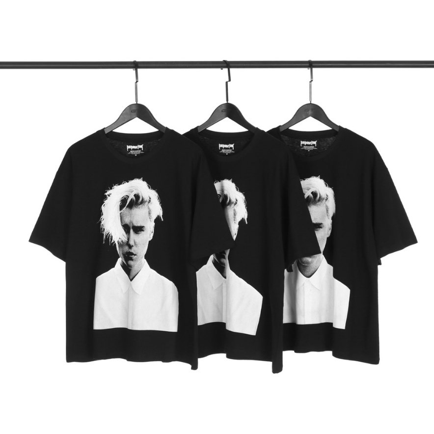 Plus size FEAR OF GOD FOG Justin Bieber Portrait Print Casual Short Sleeve Crewneck T-Shirt