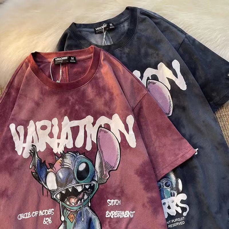 Oversized Shirt Unisex Tie Dye Stitch Print and Unicorn Print Korean Street Fashion Tshirt for Women #7