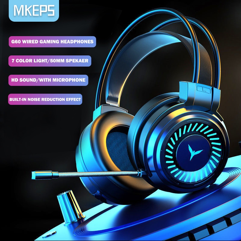MKEPS Gaming Headphones LED Wired Headset Noise Canceling With Microphone  For PC Laptop Computer | Shopee Philippines