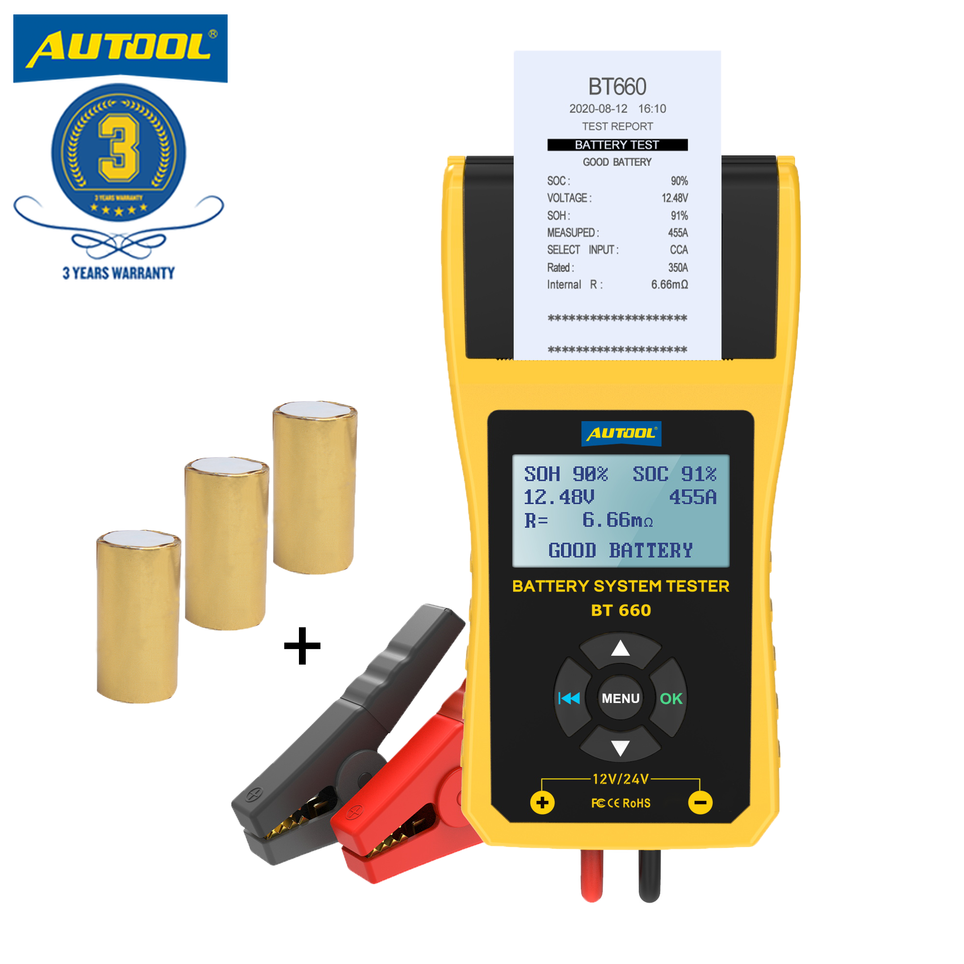 【AUTOOL Free 3PCS Printing Paper + BT660 Car Battery Tester】12V Car