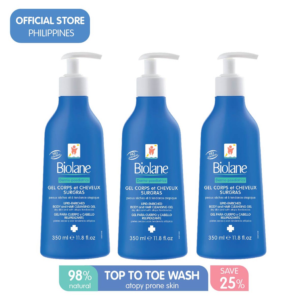 Biolane 3 Pack Dermo Pediatrics Lipid Enriched Body And Hair Cleanser 350ml Shopee Philippines
