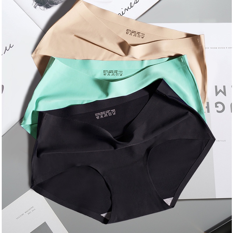 COD Ice Silk Seamless 6PCS Underwear Color Panties Breathable Mid Waist ...