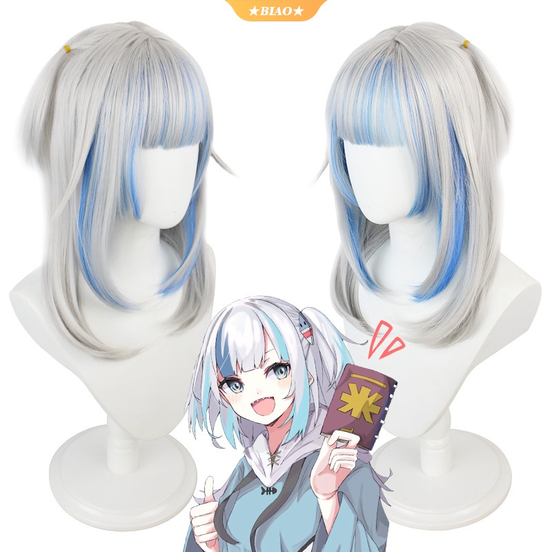 Hololive Vtuber Gawr Gura Cosplay Wig 55CM Heat Resistant Hair Wigs