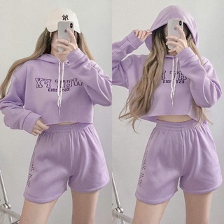 WD - Terno Casual Aesthetic Inspired Hoodie Crop WHT FX Hoody And Shorts Long Sleeves Coords