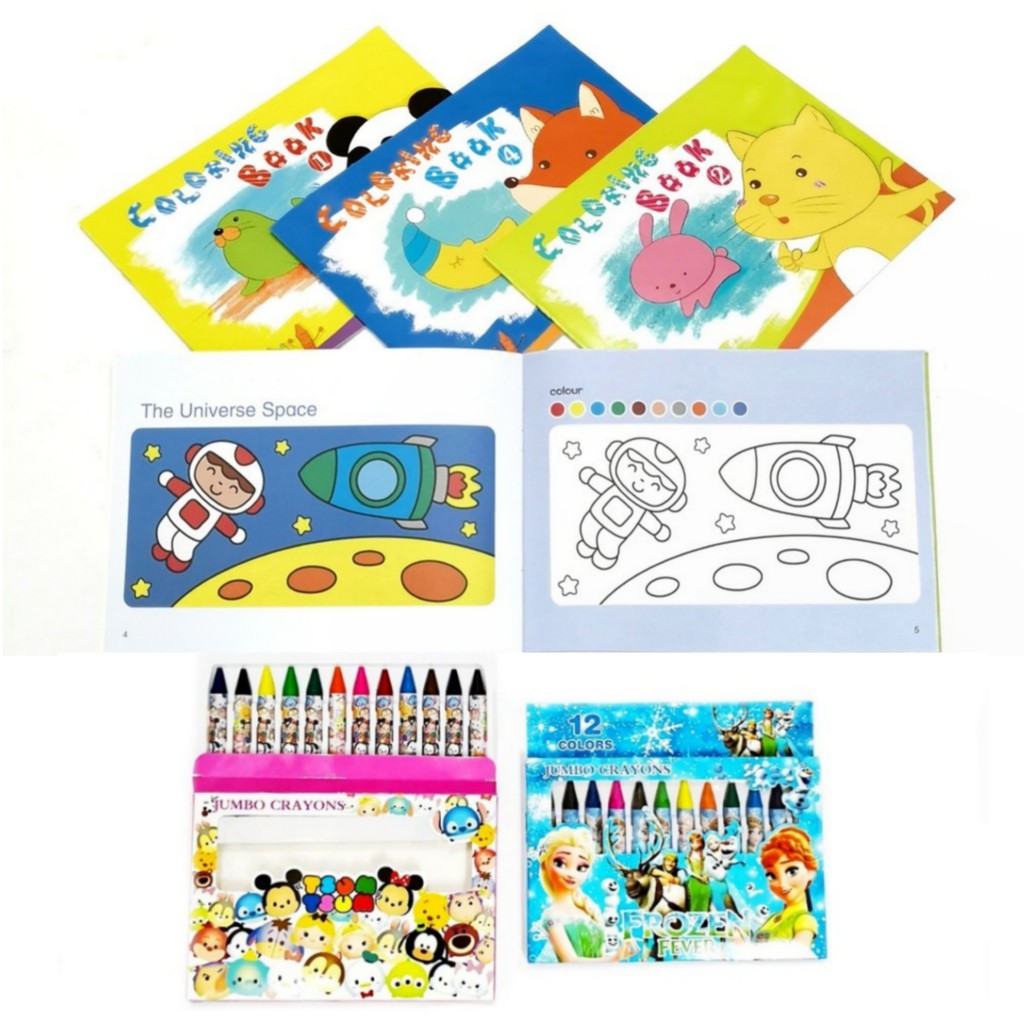 Download 4 Coloring Books With 12 Colors Jumbo Crayons Shopee Philippines