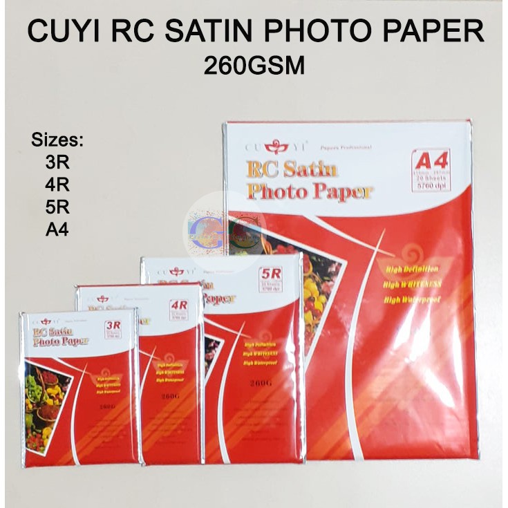 CUYI RC SATIN MATTE PHOTO PAPER 260GSM ( 3R , 4R , 5R , A4 ) *20 SHEET