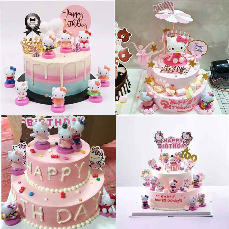 Hello Kitty Theme Cake Decorations Cute Cartoon Kitty Cat Cake Topper Baby  Birthday Party Supplies Girls Gifts Toys | Shopee Philippines